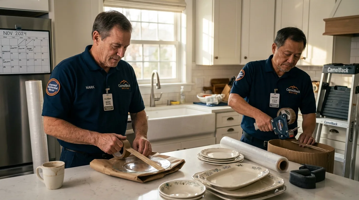 Professional crew packing kitchen dishware in Broadview, IL